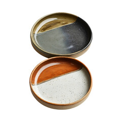 Hand-Thrown Pottery Plates with Modern Brown and White Design Isolated on Transparent Background