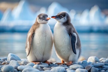 Obraz premium Adorable Twin Penguins: Rule of Thirds Photography - Wildlife, Antarctic, Birds, Cute Animals