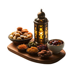 Wooden Tray with Food Highlighting Ramadan Isolated on Transparent Background