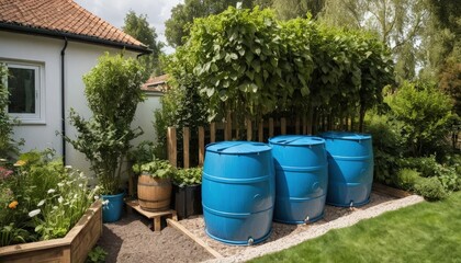Obraz premium Water Barrels in a Quaint Garden Shed