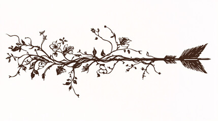 Naklejka premium A silhouette of an arrow intertwined with vines and flowers, representing growth and the natural beauty of following one's path. 