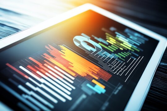 Financial Data Analysis on a Modern Tablet Displaying Colorful Charts and Graphs - Powered by Adobe