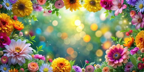 Colorful Flower Border Abstract Background, Bokeh Floral Wallpaper, Artistic Bloom Design, Pretty Pastel Flower Frame