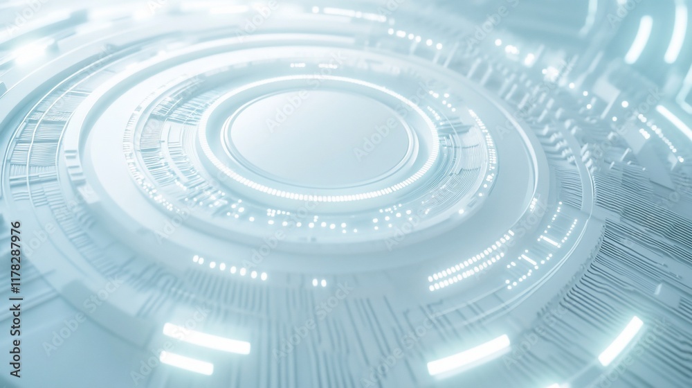Poster Abstract futuristic white technology background with glowing circular design elements.