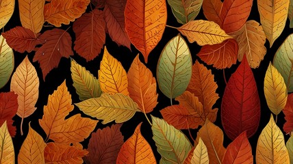 Fototapeta premium Vibrant Autumn Leaves Pattern In Shades Of Orange, Red, And Gold
