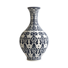 Islamic Patterned 3D Vase in Black and White Isolated on Transparent Background