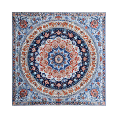 Blue and Red Islamic Tapestry Art with Circular Medallion Design Isolated on Transparent Background