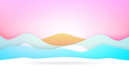 Abstract pastel landscape with wavy hills and soft light.