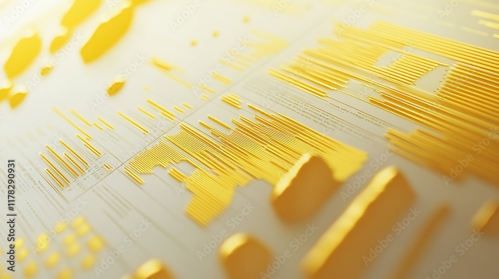 Poster Abstract 3D gold data visualization graphic with lines and shapes on white background.