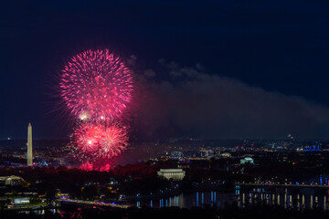 Fireworks on the 4th of July over Washington DC.