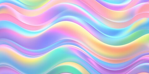 Fototapeta premium Abstract colorful background with soft, wavy patterns flowing horizontally. Vibrant pastel colors, including pink, blue, purple, green, and yellow, blend smoothly with a gradient effect.