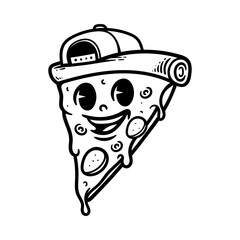 fun swag pizza with cap hat cartoon isolated drawing line art style sketch classic vintage design illustration