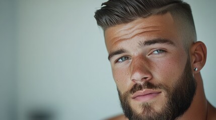 Obraz premium Intense Gaze: A Portrait of a Man with a Beard and Stylish Haircut