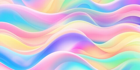 Fototapeta premium Abstract colorful background with soft, wavy patterns flowing horizontally. Vibrant pastel colors, including pink, blue, purple, green, and yellow, blend smoothly with a gradient effect.