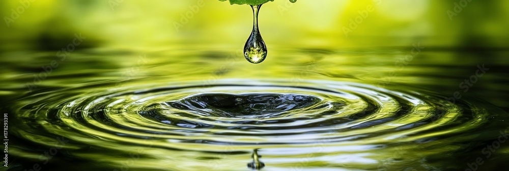 Aufkleber water drop falling, creating concentric ripples on a calm water surface.