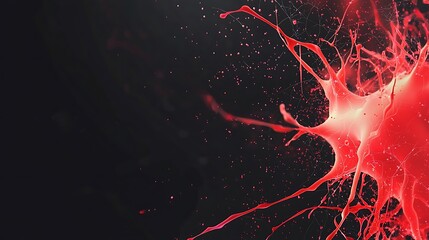 Abstract red neuron cell explosion on black background.