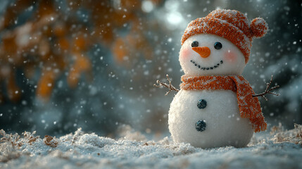 A single snowman in a quiet snow-covered field surrounded by pristine white snow under a soft overcast sky minimalistic design with blank caption space creating a serene peaceful atmosphere

