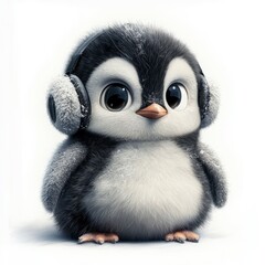 Fototapeta premium Adorable Young Penguin with Headphones and Soft Texture