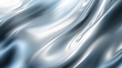 Abstract silver fluid curves background, flowing metallic texture.