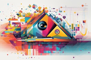Abstract Geometric Colorful Composition with Eye Motif