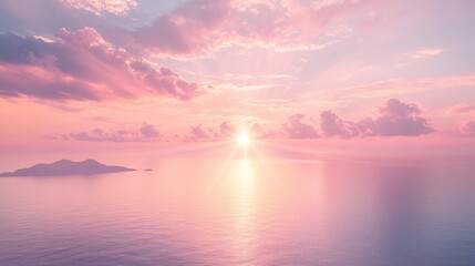 Fototapeta premium Serene Pink Sunset Over Calm Ocean Water