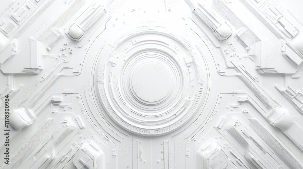 Aufkleber Abstract white technological background with circular central element and geometric patterns.