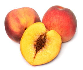 Peach whole and slices isolated on white background