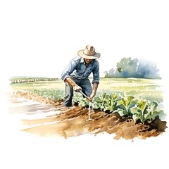 Farmer watering crops in field celebrating world water day