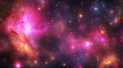 Naklejka premium A stunning cosmic scene featuring vibrant pink and purple nebulae set against a backdrop of sparkling stars and deep space.