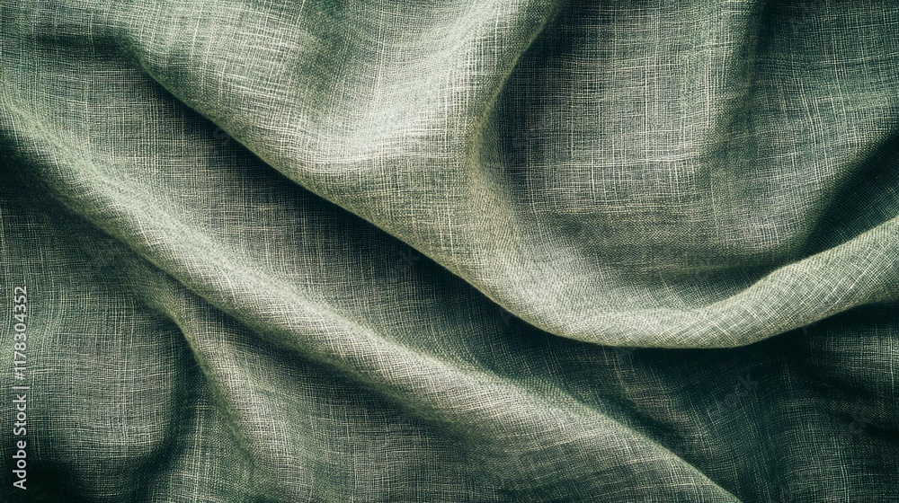Poster close-up of draped olive green fabric with texture and folds.