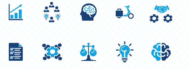 thinking, intelligence and more. Solid vector icons collection.