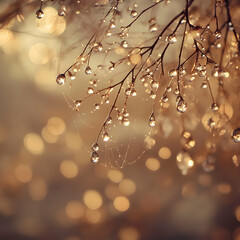Golden Dewdrops on Branches: An Autumnal Illustration