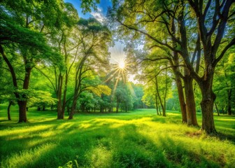 Fototapeta premium Summer Woodland Meadow: Lush Green Forest Park Landscape Photography
