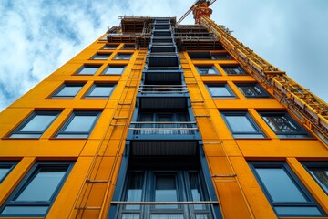 Construction of a Modern Orange Building with Crane