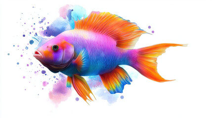 Fototapeta premium Colorful parrotfish illustration with vibrant hues and artistic splashes