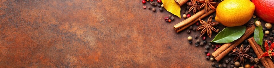 Delicious spices and herbs arranged on a textured background for culinary inspiration