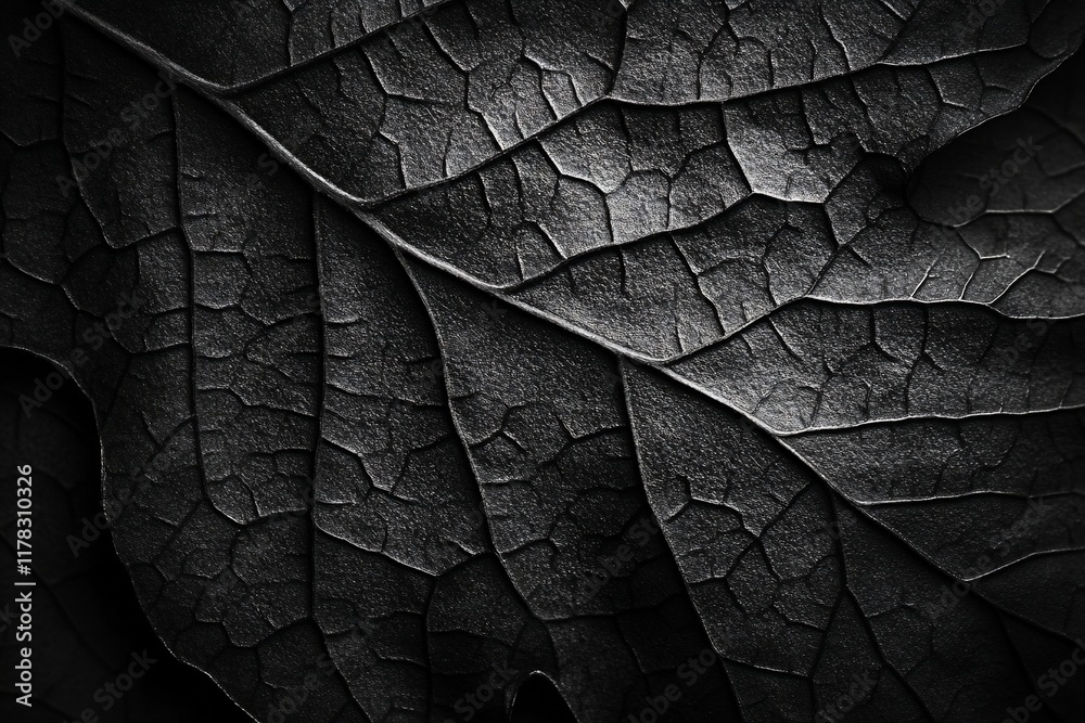 Aufkleber close-up monochrome image of a leaf's intricate vein structure, showcasing its texture and detail.