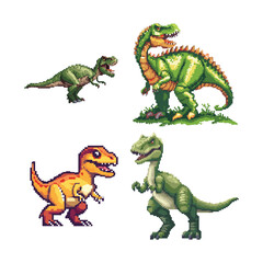 Obraz premium dinosaurs pixel art design vector template illustration
