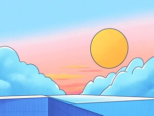 Serene Sunset: Vibrant Digital Illustration of Calm Poolside Scene. AI Generated