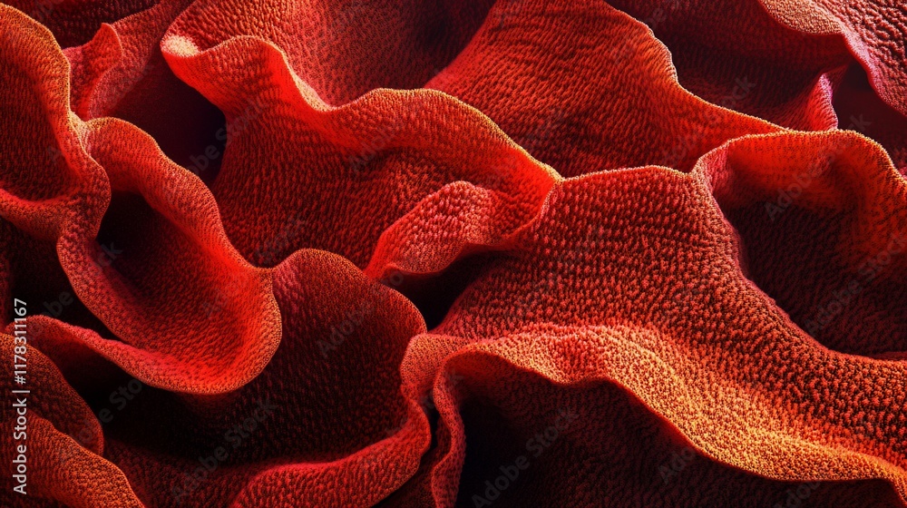 Poster Abstract red textured background.  Waves, folds, and ripples create a dynamic, organic pattern.