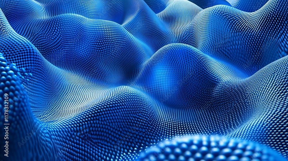 Poster Abstract blue 3D rendering of undulating surface with textured dots.