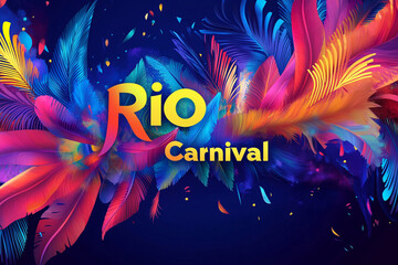 Colorful background with the text "Rio Carnival" The biggest celebration
