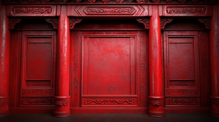Obraz premium Intricate Red Chinese Architecture: A Glimpse into Ancient Craftsmanship