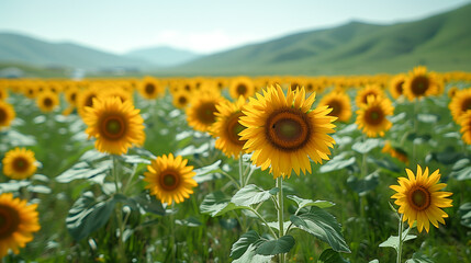 sunflower field in the mountains