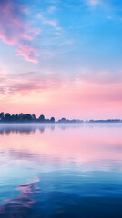 Fototapeta premium Tranquil Morning at a Lake Cabin: Vivid Sunrise Reflecting off Calm Waters with Silhouetted Pier