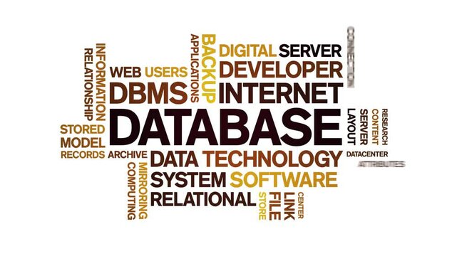 Database animated word cloud;text design animation tag kinetic typography seamless loop.