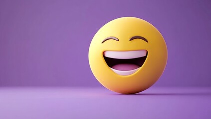 Fototapeta premium 3D render of a laughing emoji on a purple background