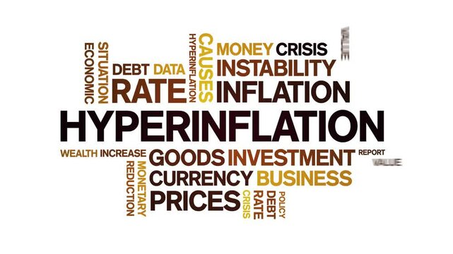 Hyperinflation animated word cloud;text design animation tag kinetic typography seamless loop.