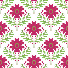 Obraz premium Stylish Magenta and Green Floral Pattern with Folk Art Inspiration