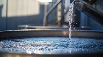 A large body of water is being poured into a small basin